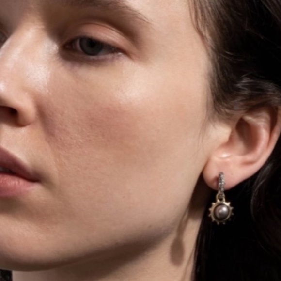 ALEXIS BITTAR • NEW  Gold Silver Sculpted Georgian Star Sun Pearl Drop Earrings - Picture 6 of 15